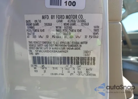 2011 Ford Escape Xlt z USA, uszkodzony, nr VIN 1FMCU0DGXBKA41621